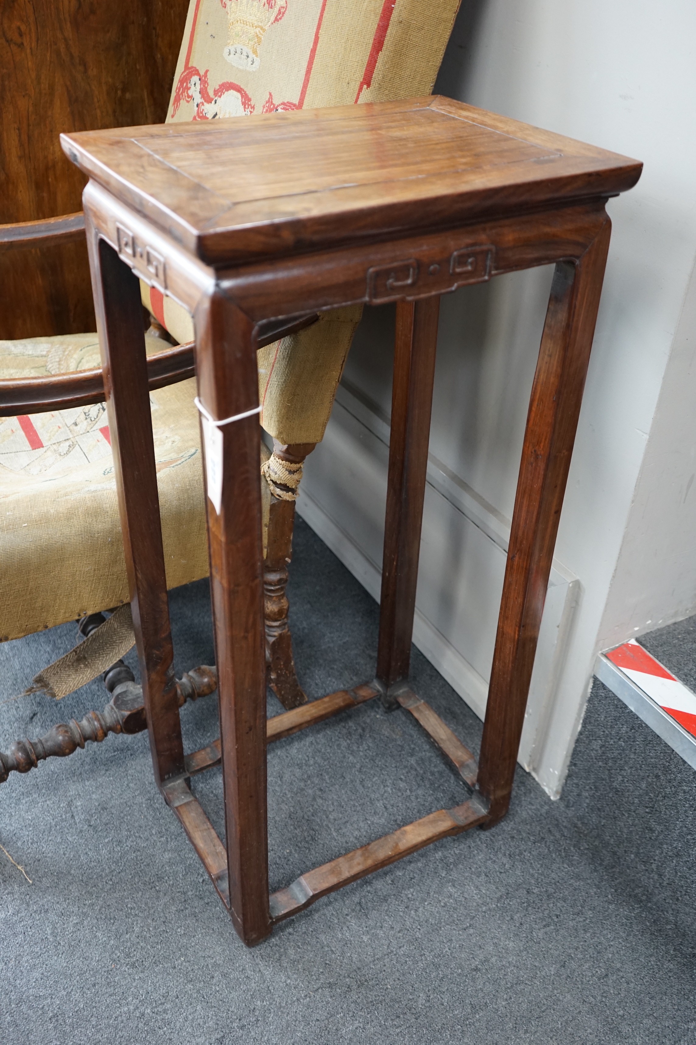 A late 18th /early 19th century Chinese rectangular huali incense stand, width 41cm, depth 30cm, height 87cm *Please note the sale commences at 9am.